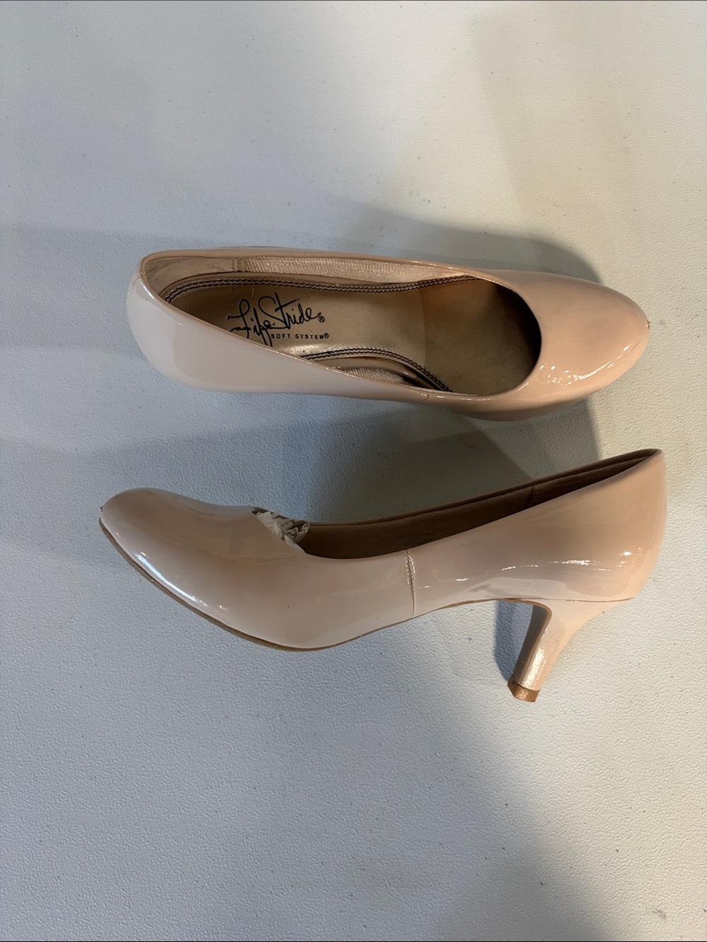 Life Stride Blush Patent Mid Heel Pumps